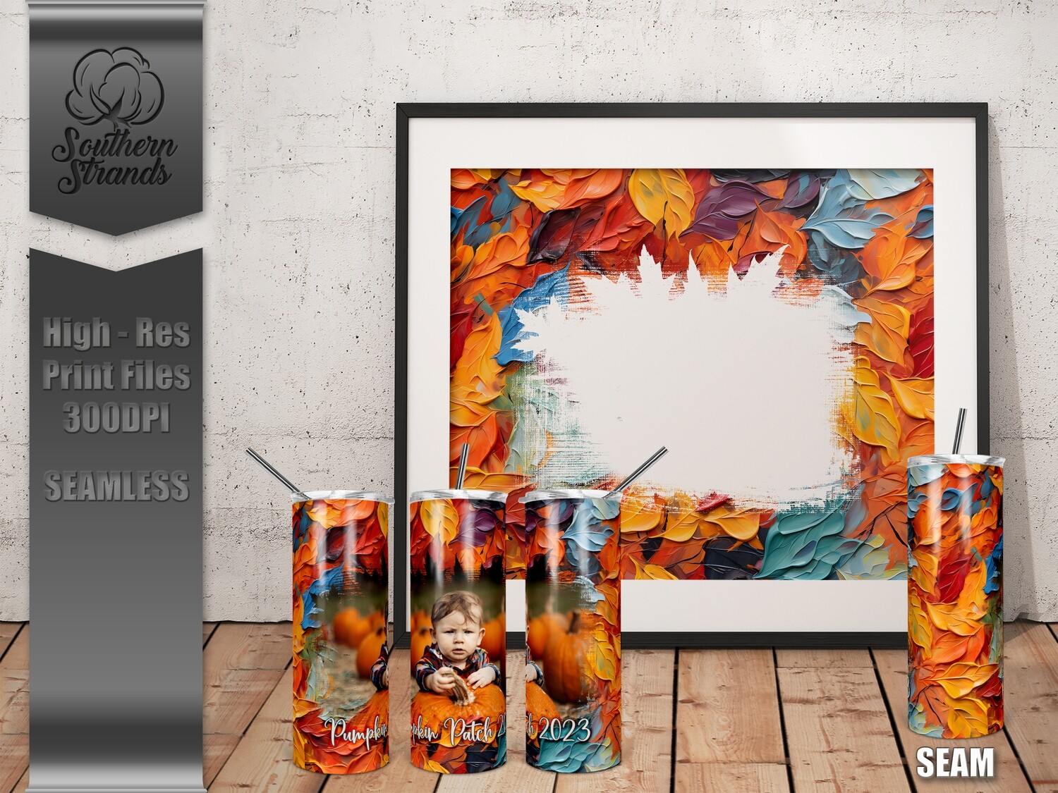 Leaves of Fall 3D Painted PHOTO Tumbler 20oz | SEAMLESS |  DIGITAL DESIGN