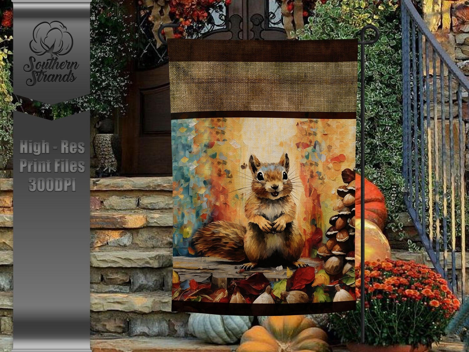Painted Squirrel Garden Flag - NO TEXT |  DIGITAL DESIGN
