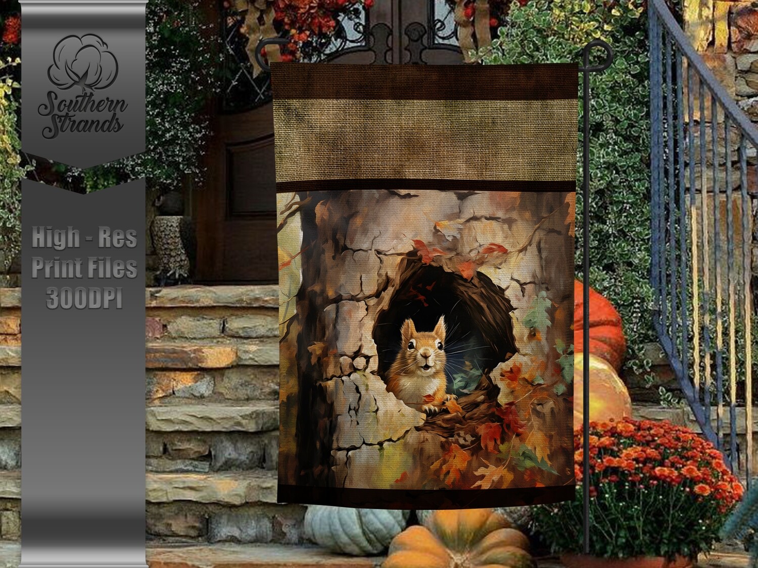Painted Knothole Squirrel Garden Flag - NO TEXT |  DIGITAL DESIGN
