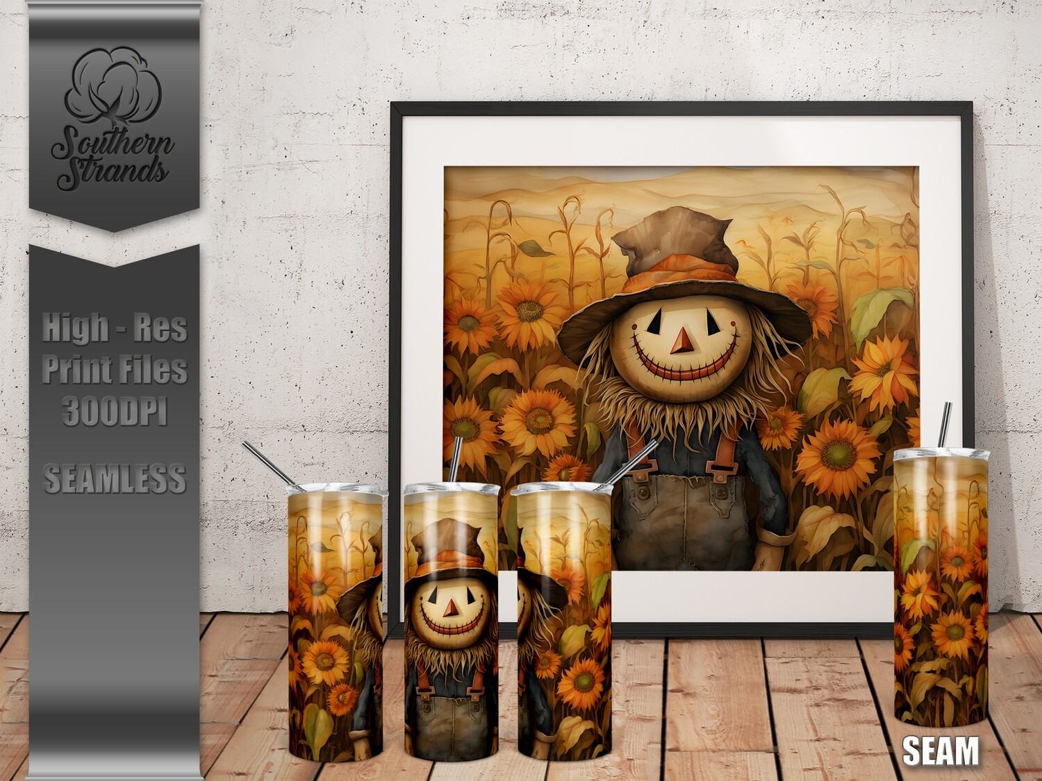 Sunflowers and Scarecrows 20oz Tumbler | SEAMLESS |  DIGITAL DESIGN
