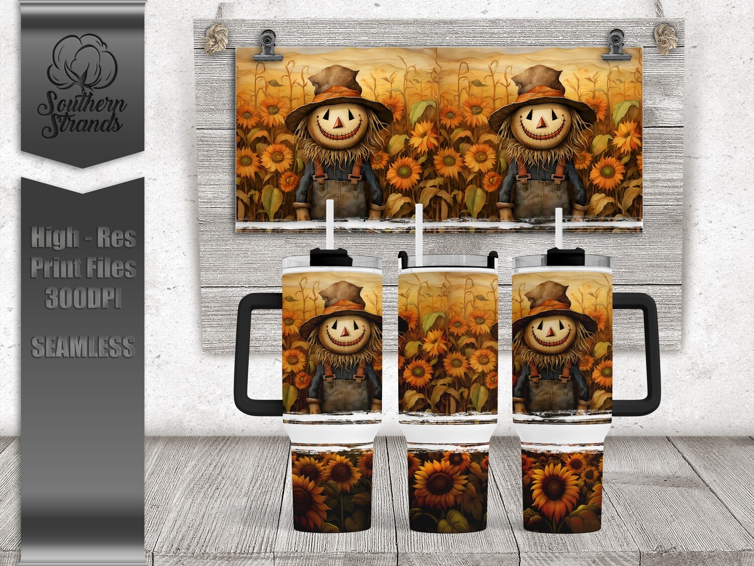 Sunflowers and Scarecrows - 40oz Tumbler | SEAMLESS |  DIGITAL DESIGN