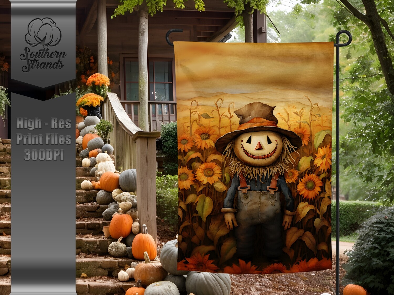 Sunflowers and Scarecrows Garden Flag |  DIGITAL DESIGN