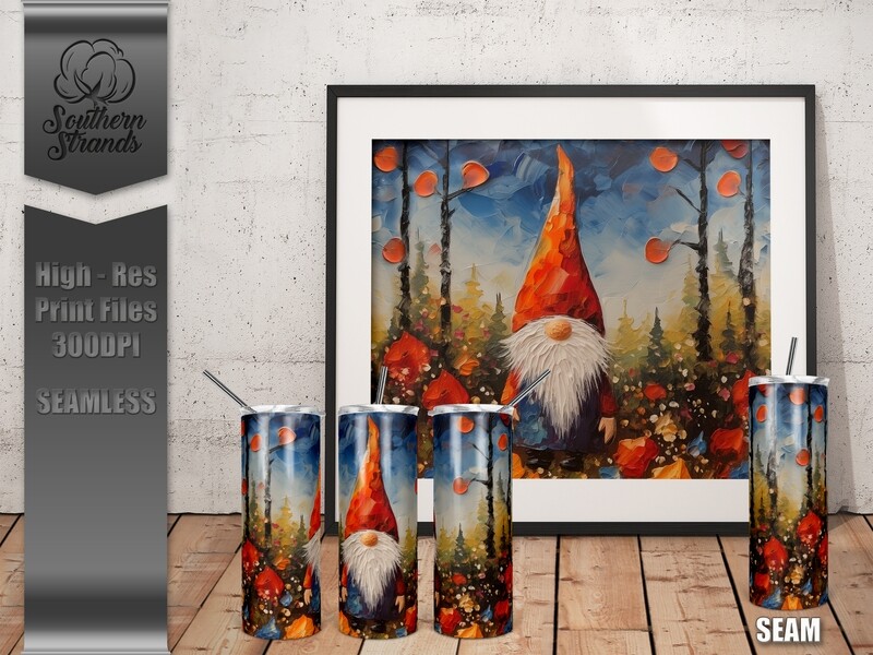 3D Painted Fall Gnome Tumbler 1 - 20oz Tumbler | SEAMLESS |  DIGITAL DESIGN