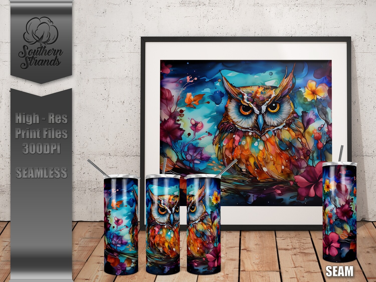 Fall Wash Painted Owl 20oz Tumbler 2 | SEAMLESS |  DIGITAL DESIGN