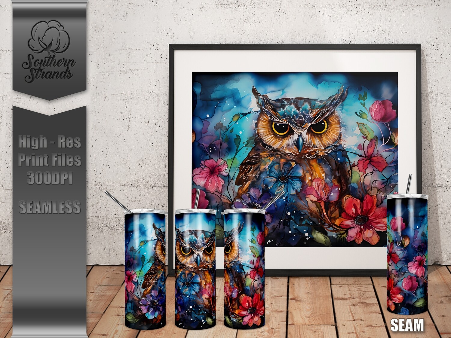 Fall Wash Painted Owl 20oz Tumbler 1 | SEAMLESS |  DIGITAL DESIGN