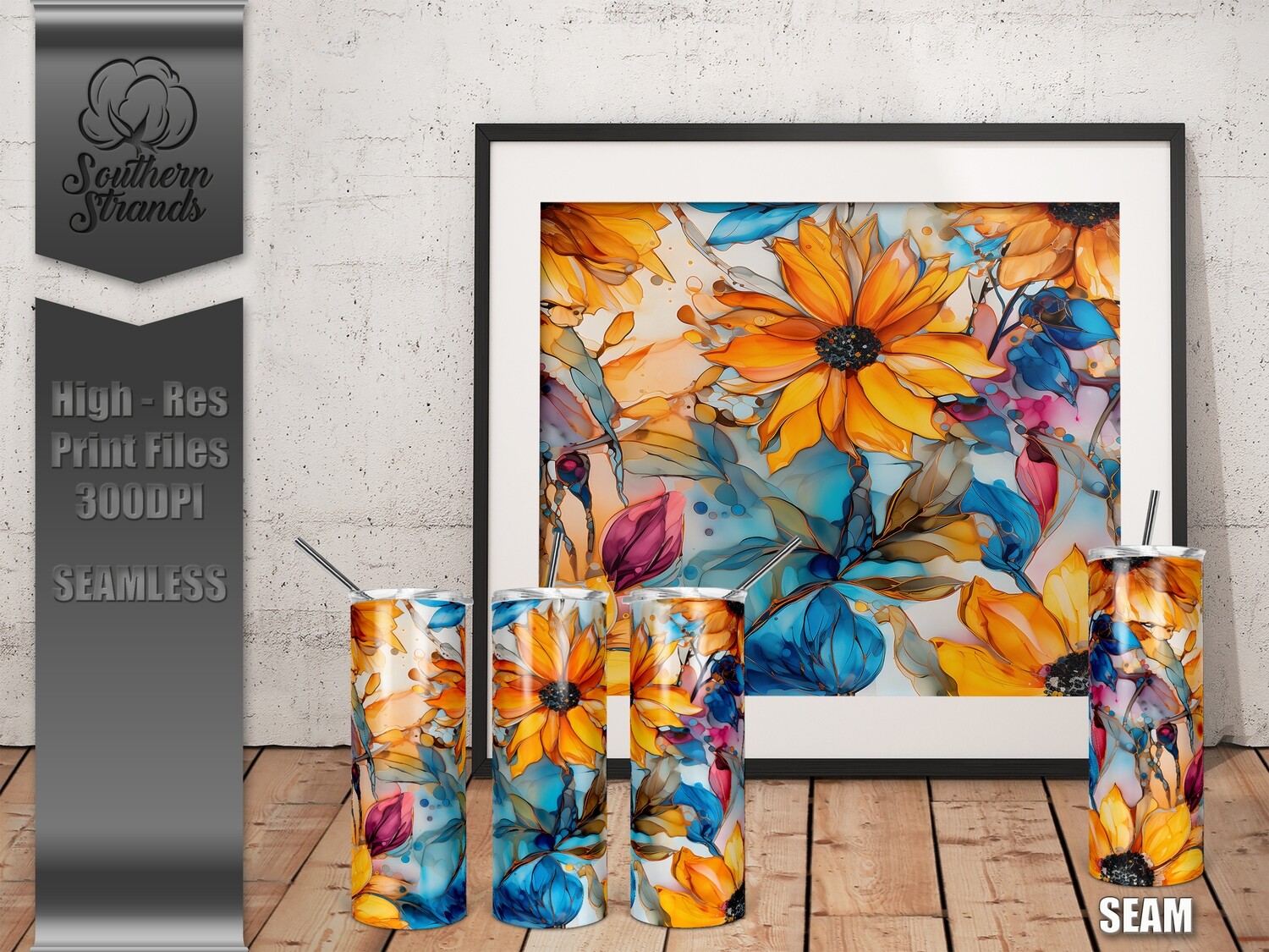 Alcohol Ink Seamless Sunflowers 1 - 20oz Tumbler | SEAMLESS |  DIGITAL DESIGN