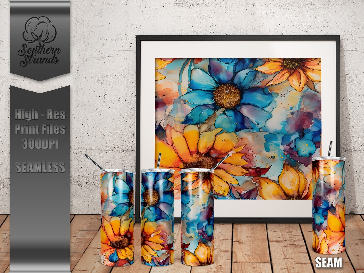 Alcohol Ink Seamless Sunflowers 2 - 20oz Tumbler | SEAMLESS |  DIGITAL DESIGN