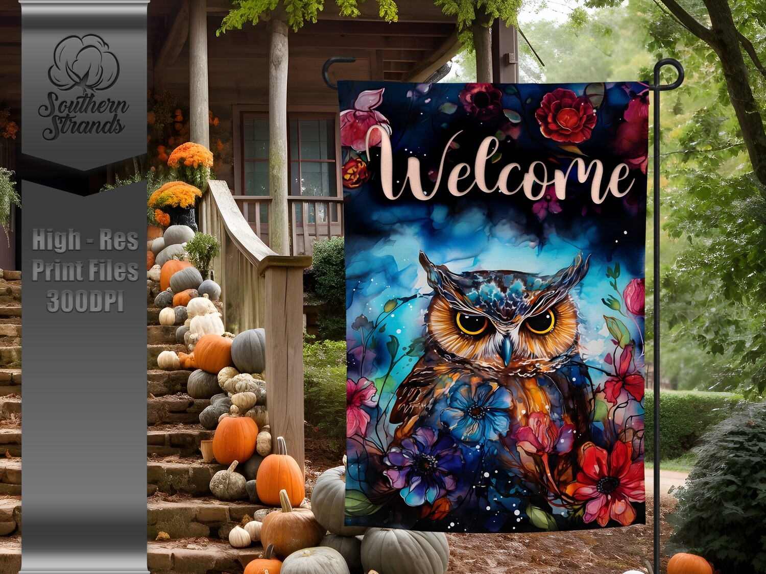 Fall Wash Painted Owl Garden Flag 1-12x18 |  DIGITAL DESIGN