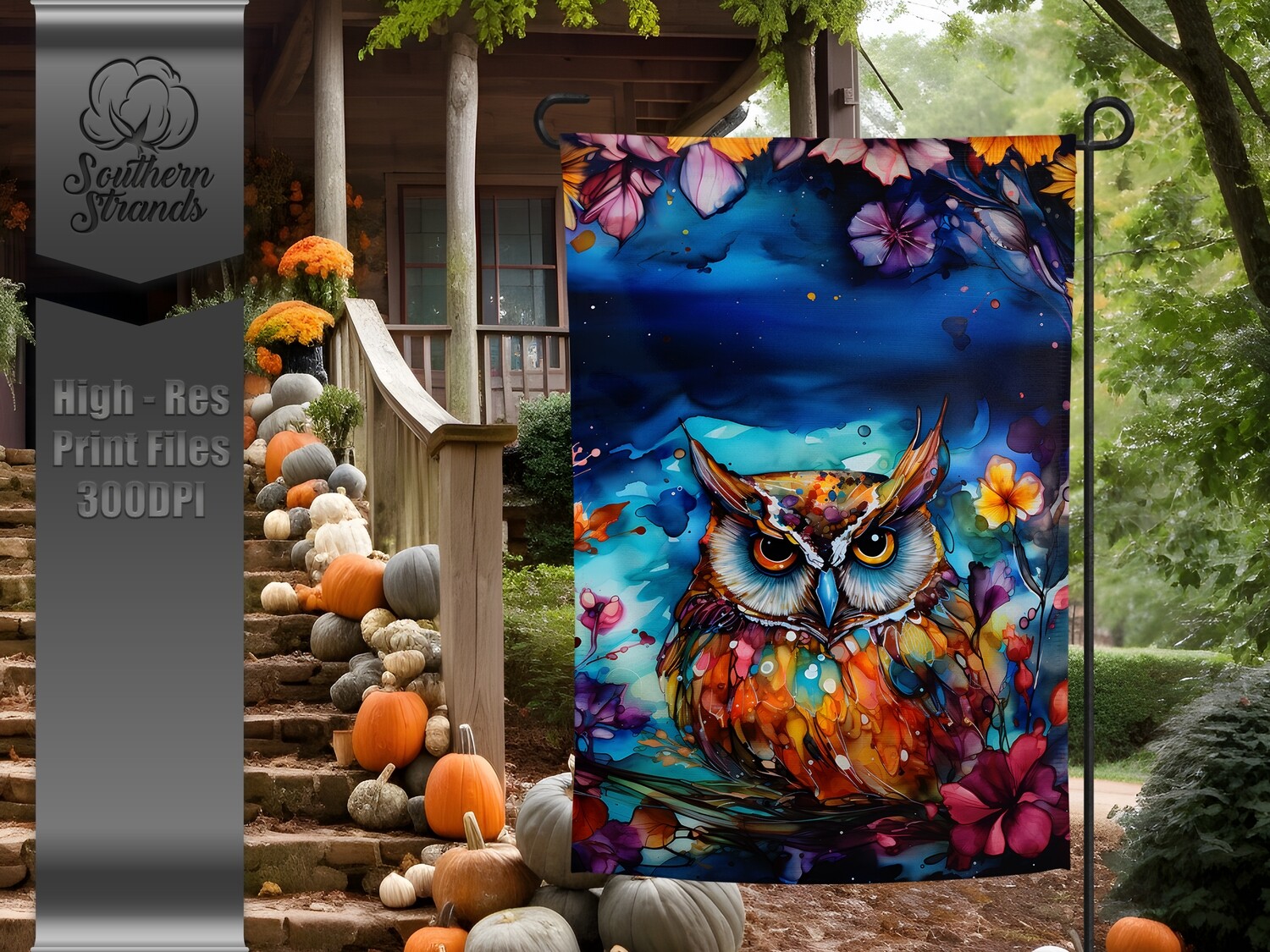 Fall Wash Painted Owl Garden Flag 2-12x18 |  DIGITAL DESIGN