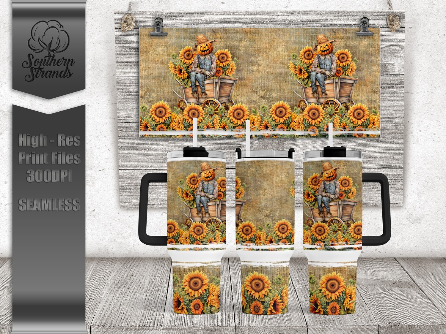 Scarecrow Sitting in a Wagon - 40oz Tumbler | SEAMLESS |  DIGITAL DESIGN