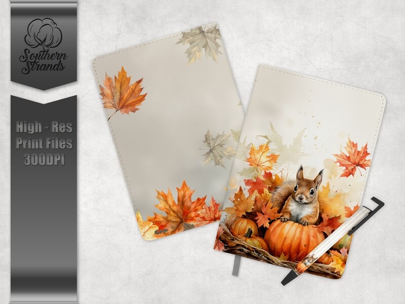 Watercolor Pumpkins and Squirrels - Journal, Book Mark and Pen Set | 3 Sizes |  DIGITAL DESIGN
