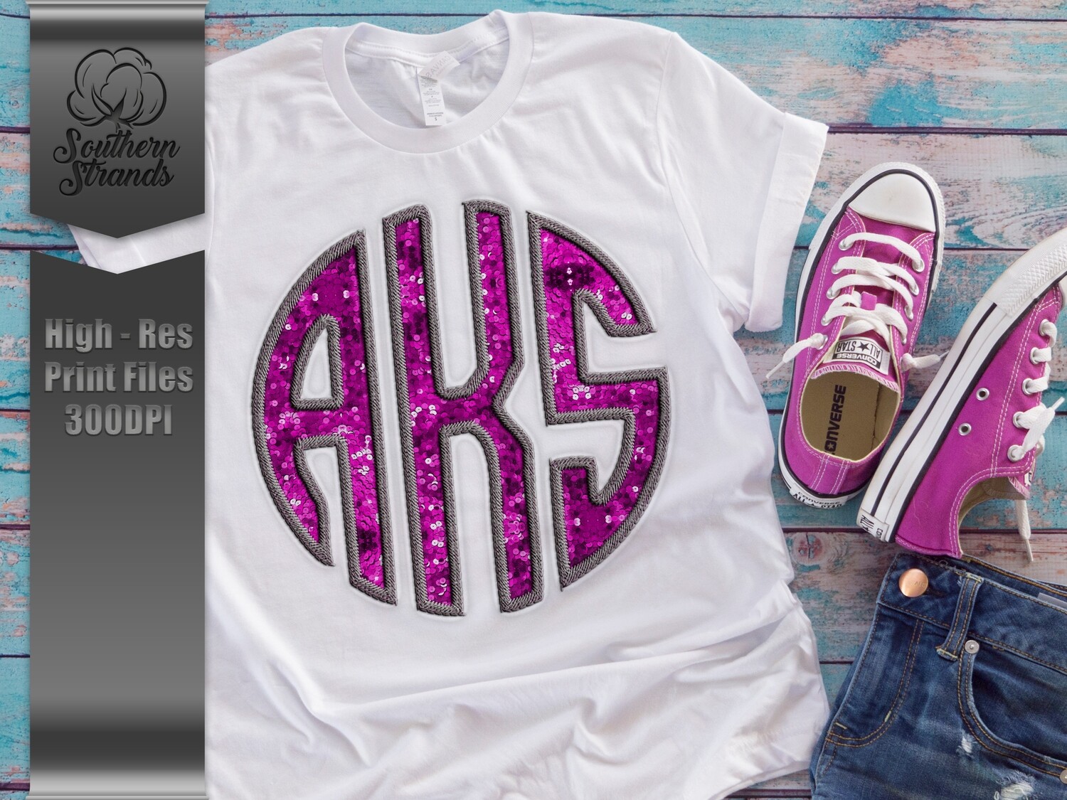 Sequins Applique Circle Alpha -  Hot Pink | DIGITAL DESIGN