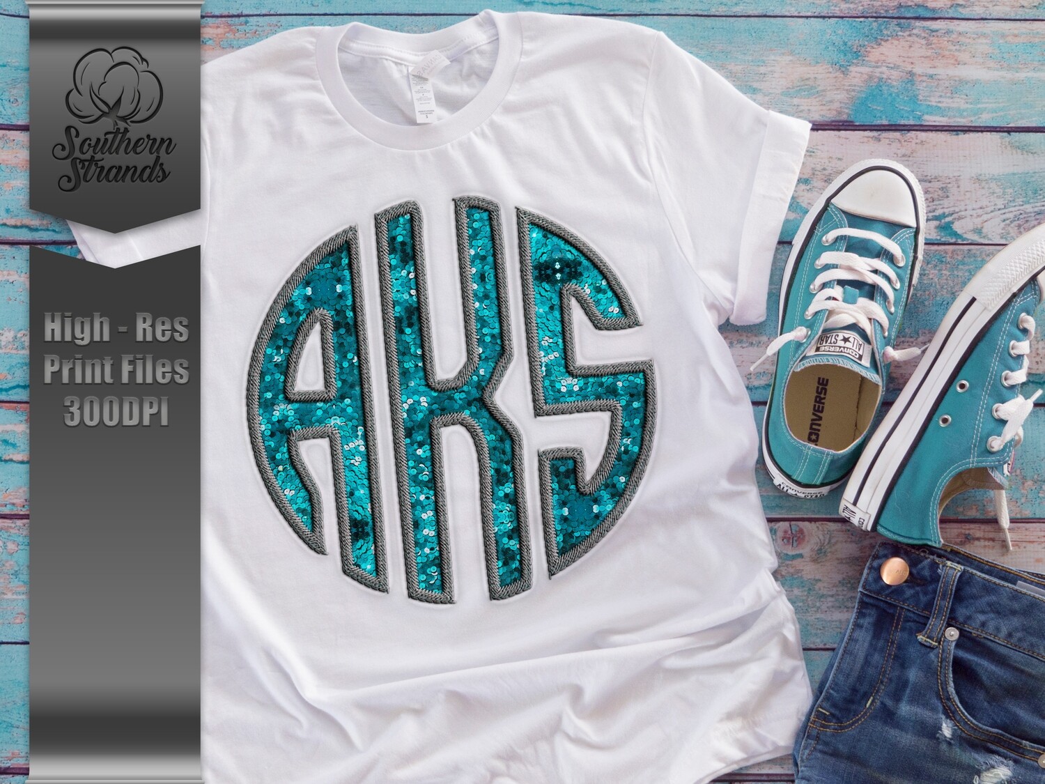 Sequins Applique Circle Alpha -  Teal | DIGITAL DESIGN