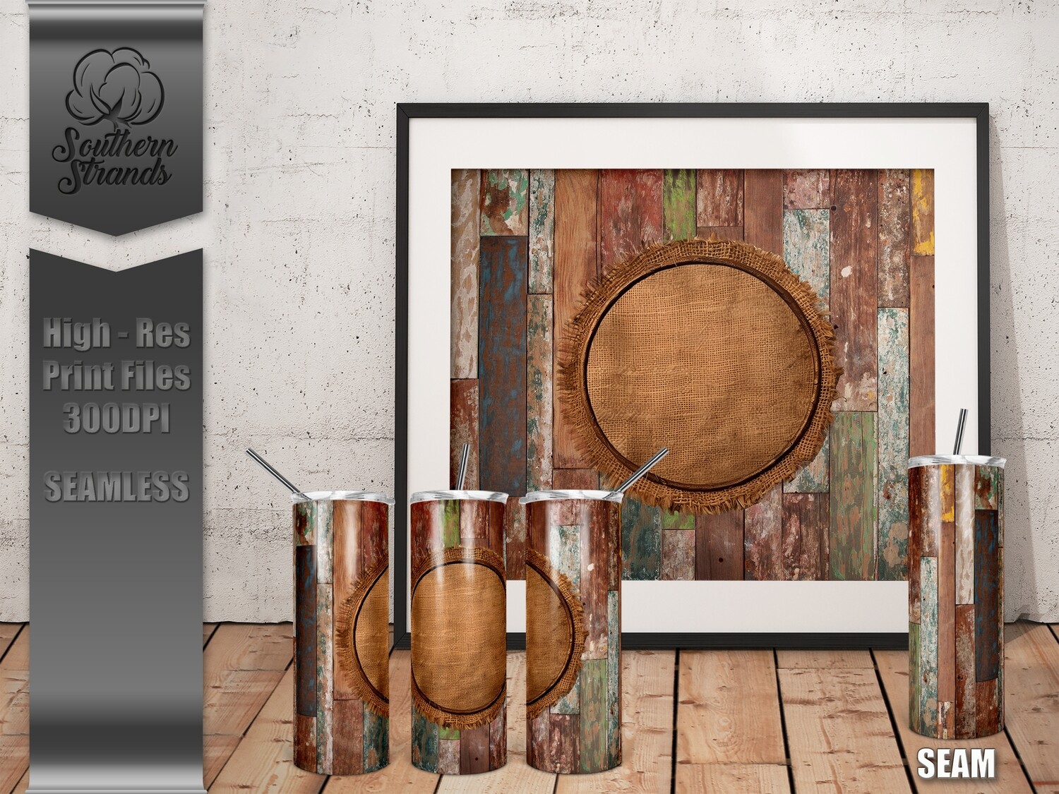 Painted Wood and Burlap Patch 20oz Tumbler | SEAMLESS |  DIGITAL DESIGN