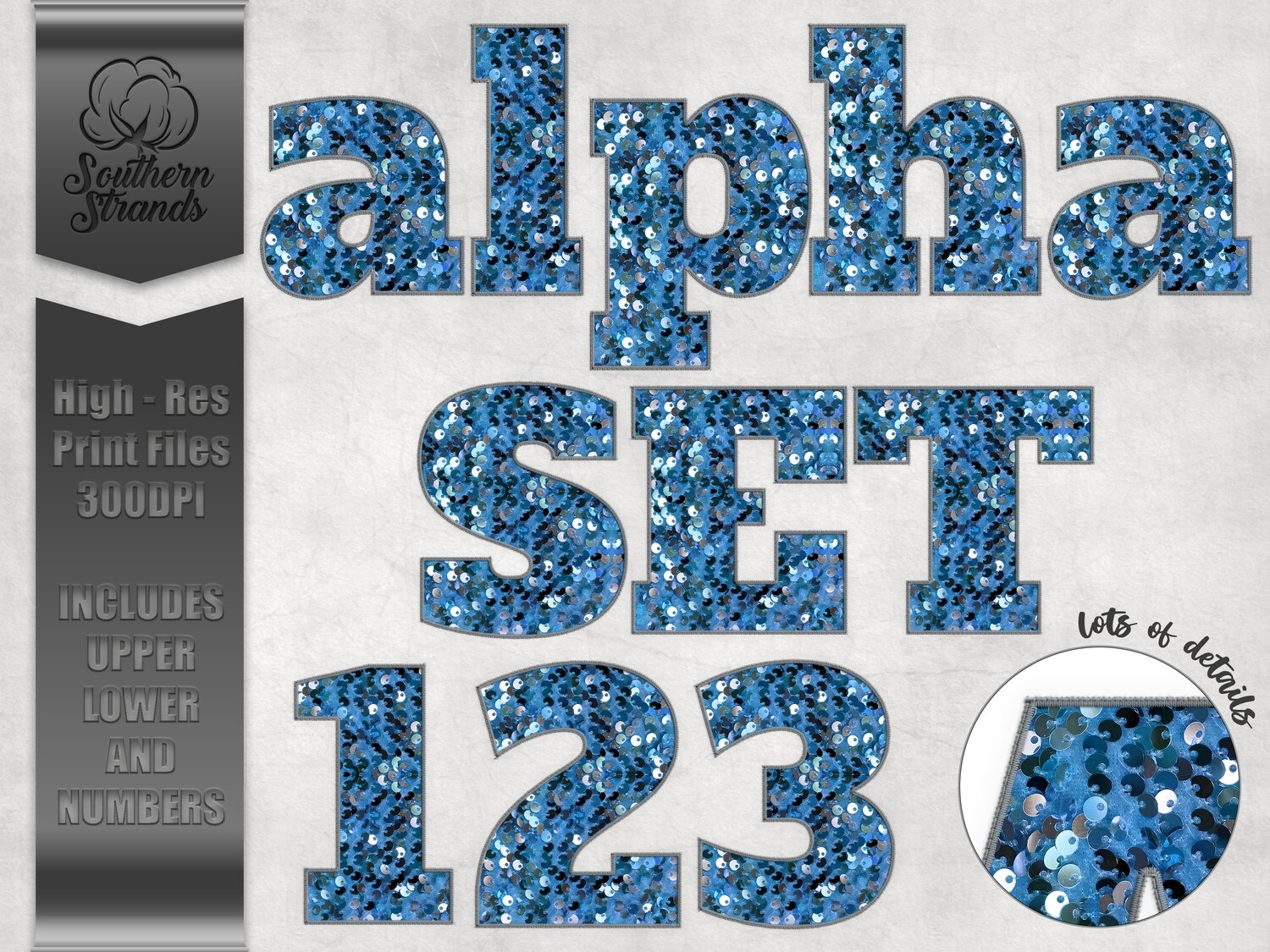 Blue Sequins Sport Alphas and Numbers  |  DIGITAL DESIGN