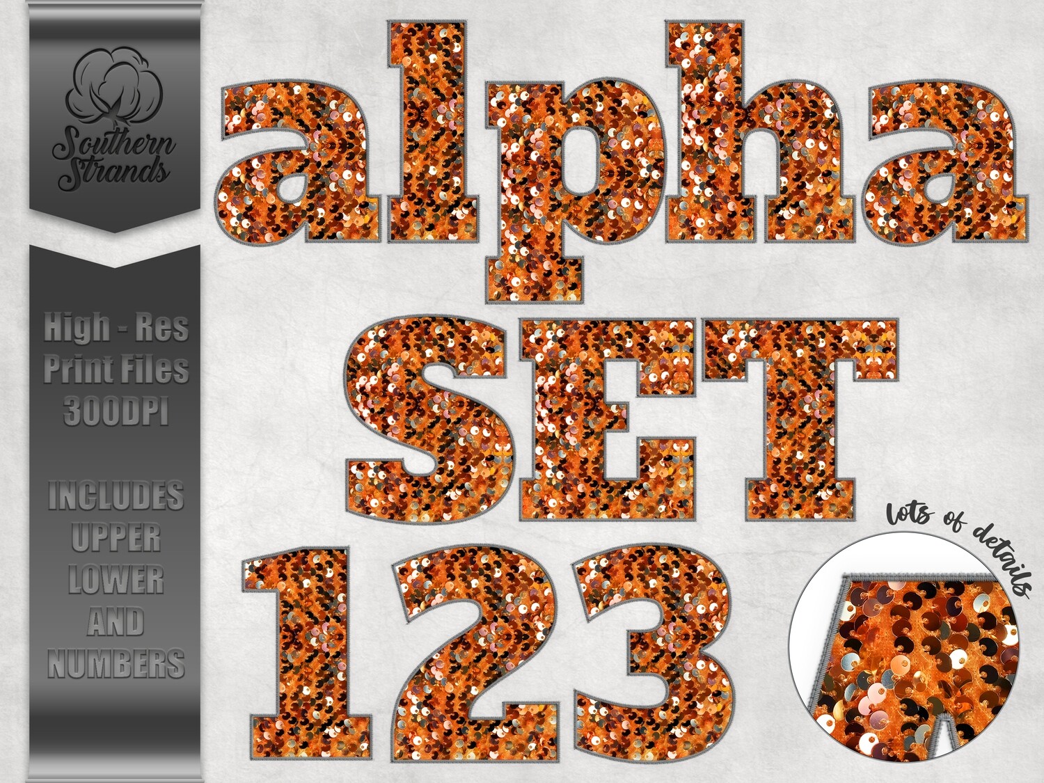 Orange Sequins Sport Alphas and Numbers  |  DIGITAL DESIGN