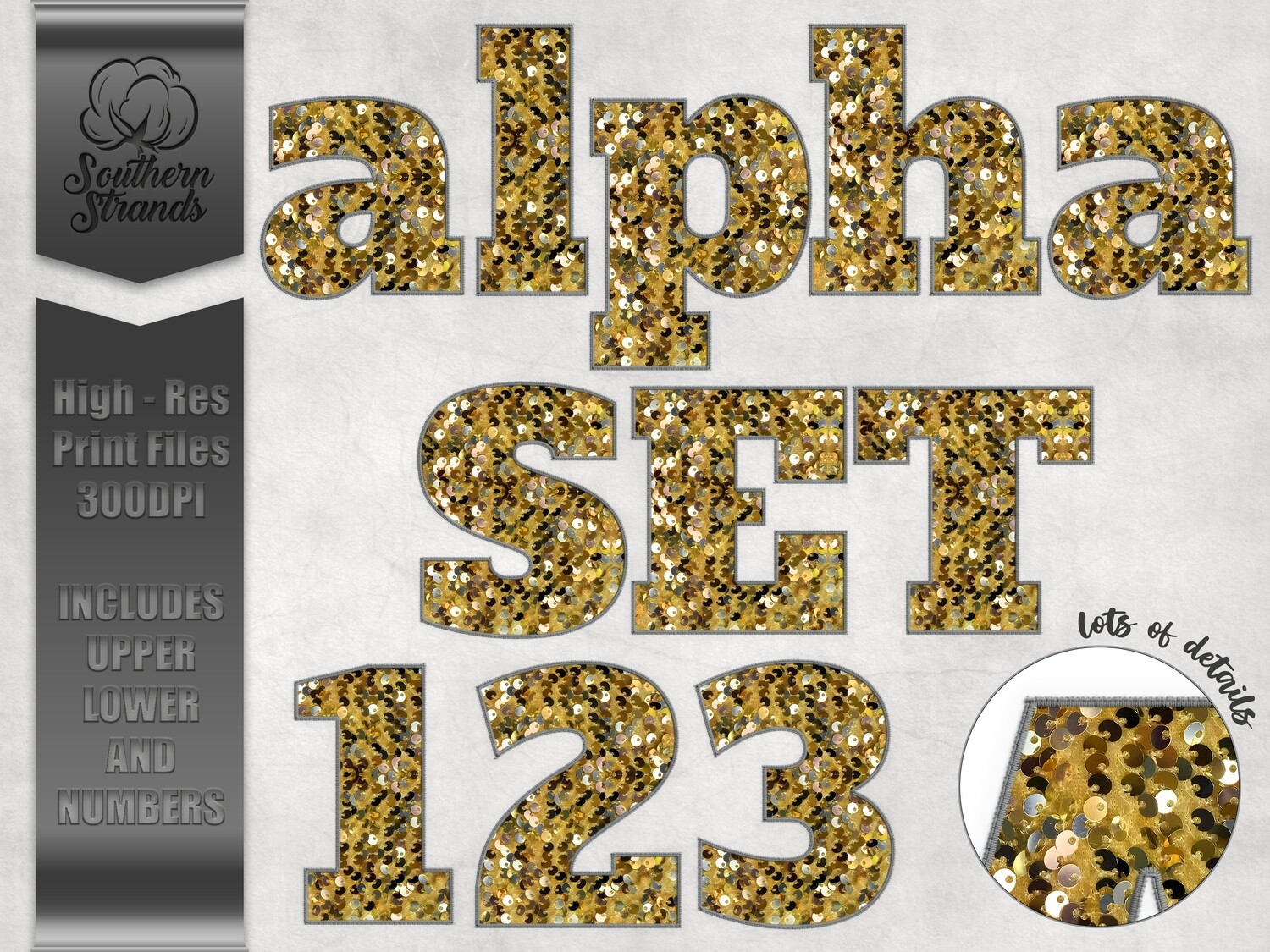 Yellow Sequins Sport Alphas and Numbers  |  DIGITAL DESIGN