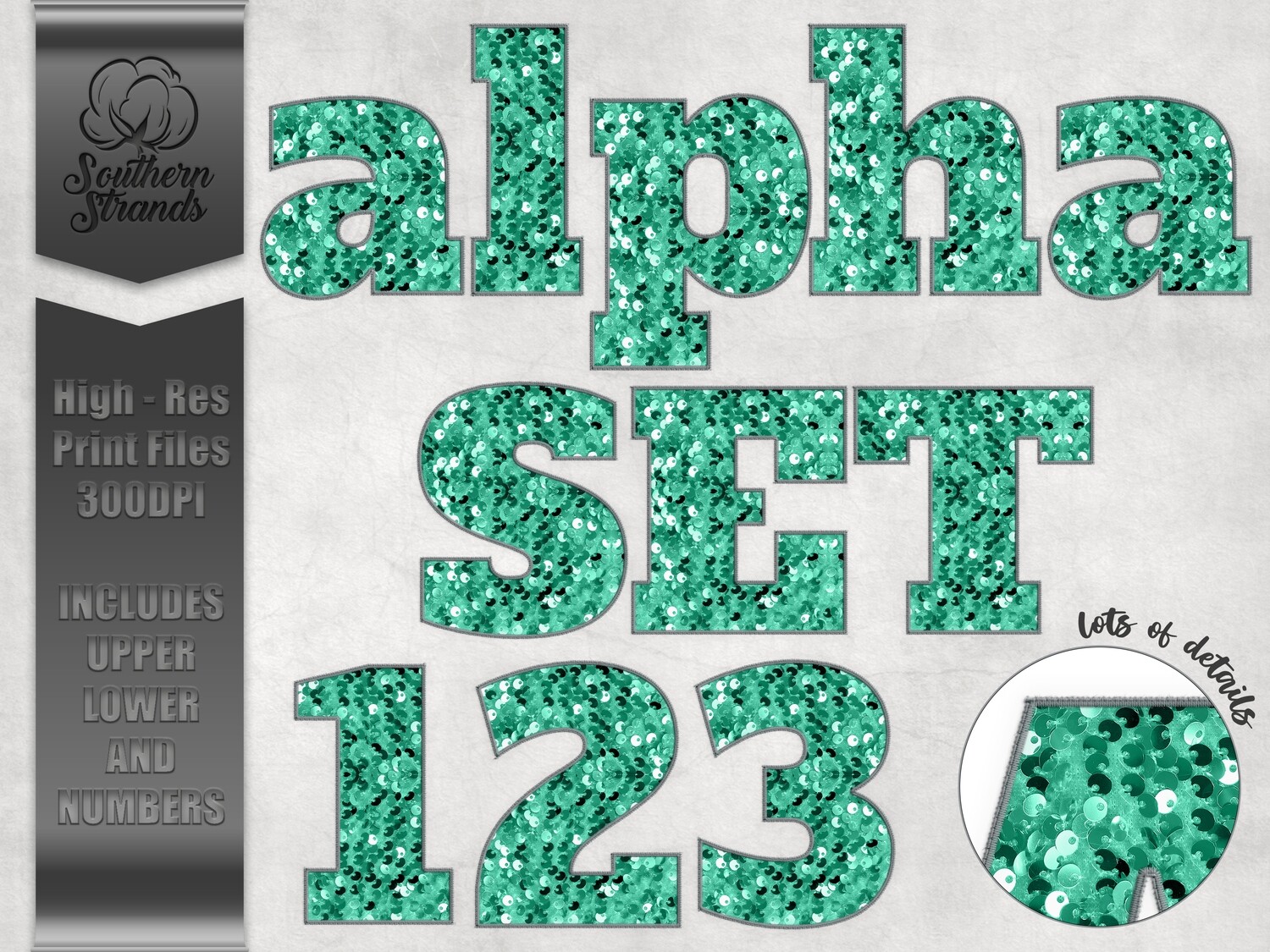 Bright Teal Sequins Sport Alphas and Numbers  |  DIGITAL DESIGN