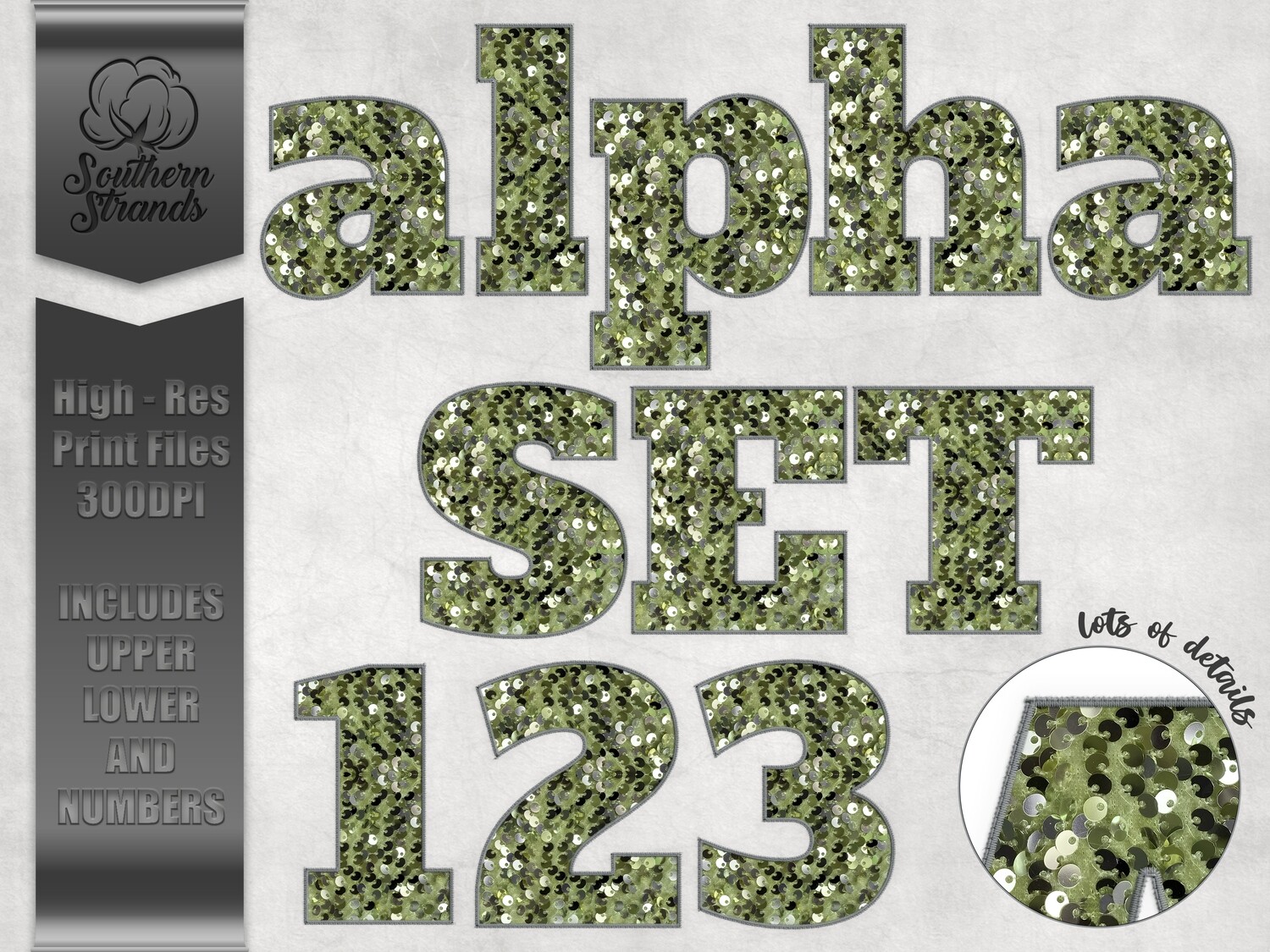 Soft Green Sequins Sport Alphas and Numbers  |  DIGITAL DESIGN