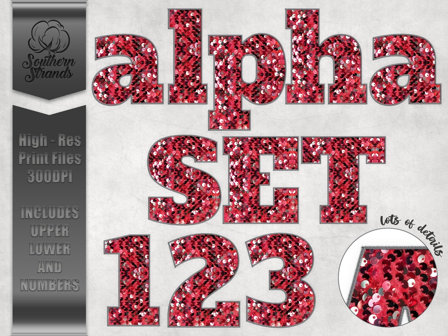 Red Sequins Sport Alphas and Numbers  |  DIGITAL DESIGN