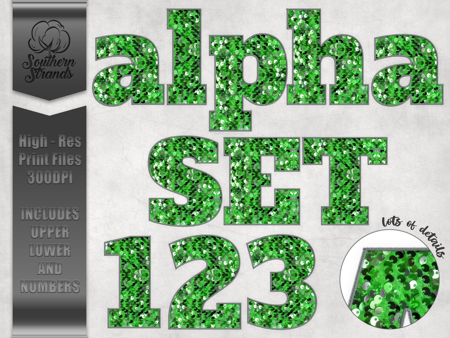 Green Sequins Sport Alphas and Numbers  |  DIGITAL DESIGN