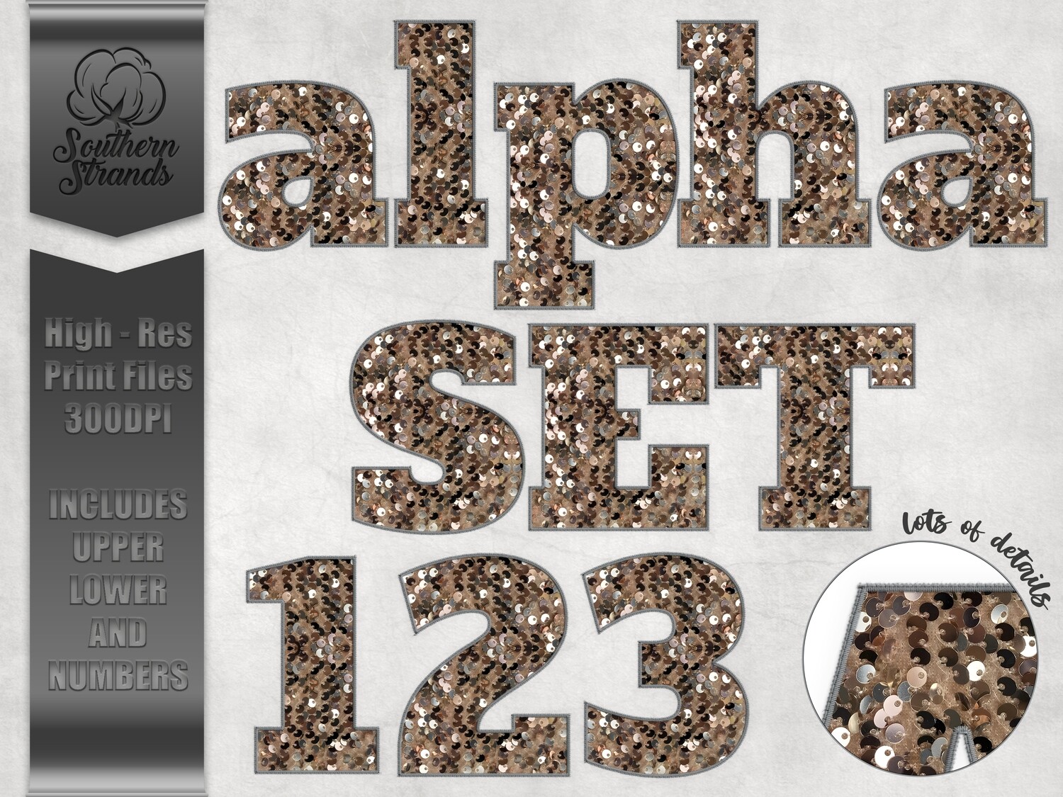 Brown Sequins Sport Alphas and Numbers  |  DIGITAL DESIGN
