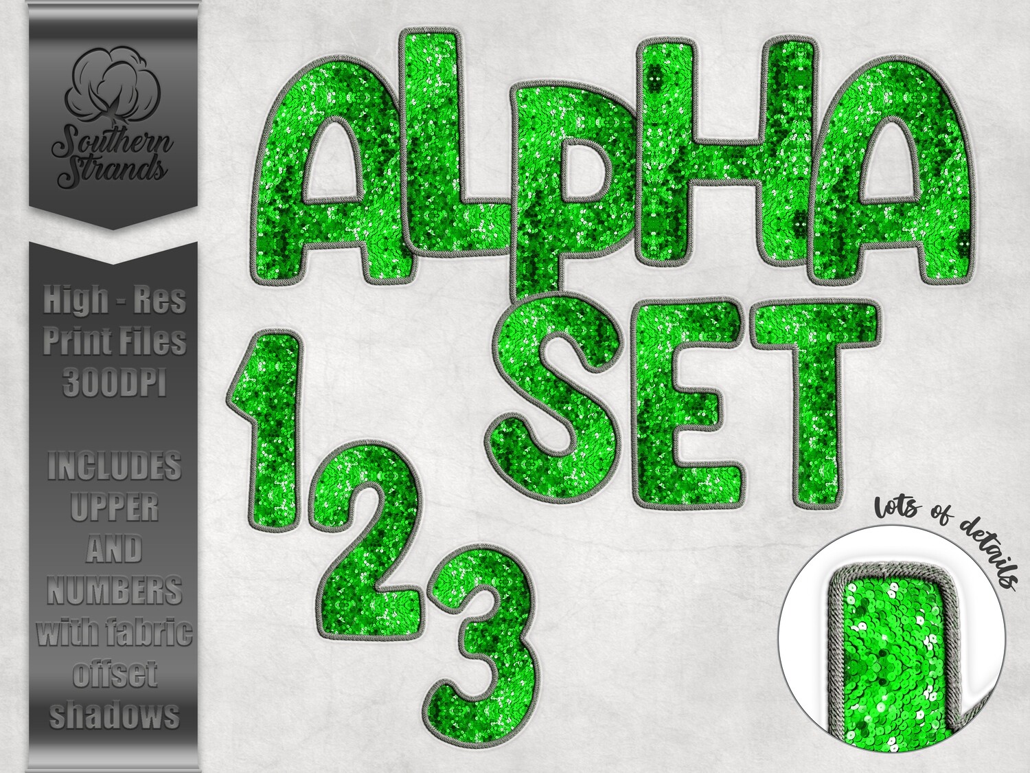 Green Sequins Alphas and Numbers  |  DIGITAL DESIGN