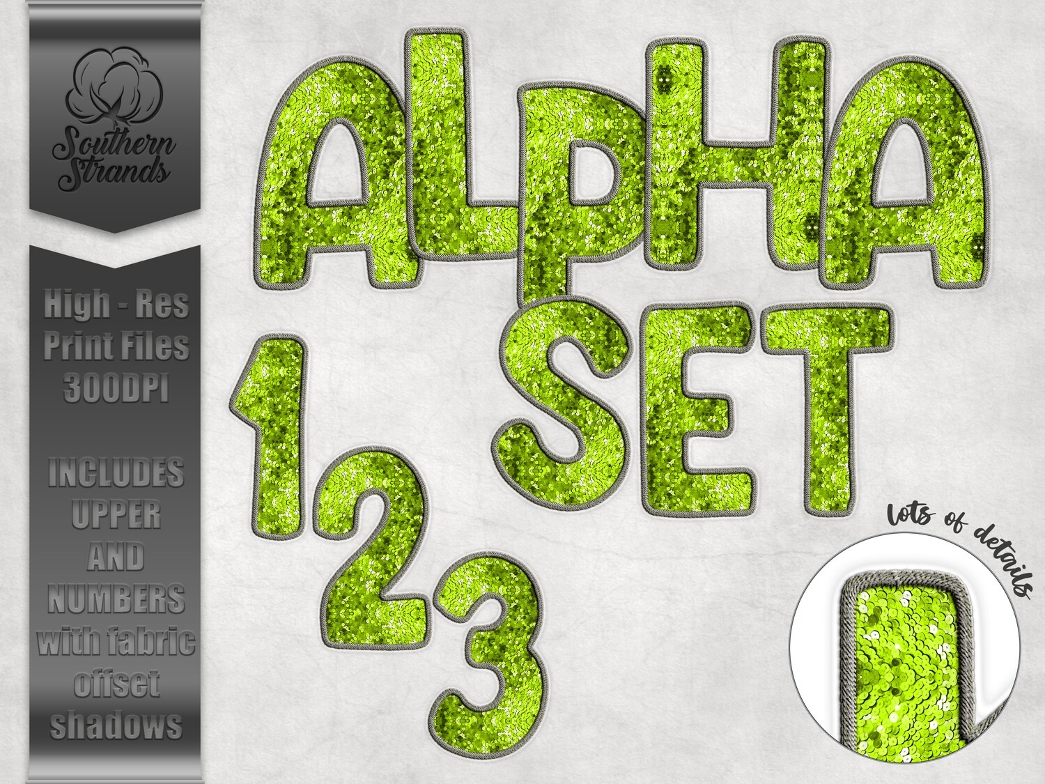 Lime Green Sequins Alphas and Numbers  |  DIGITAL DESIGN