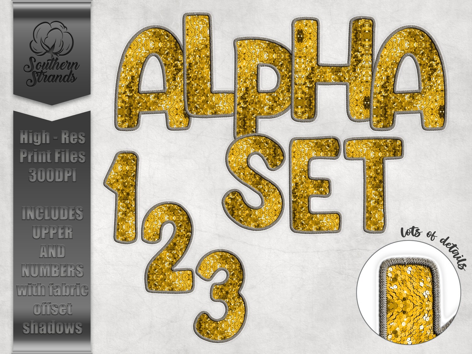 Yellow Sequins Alphas and Numbers  |  DIGITAL DESIGN