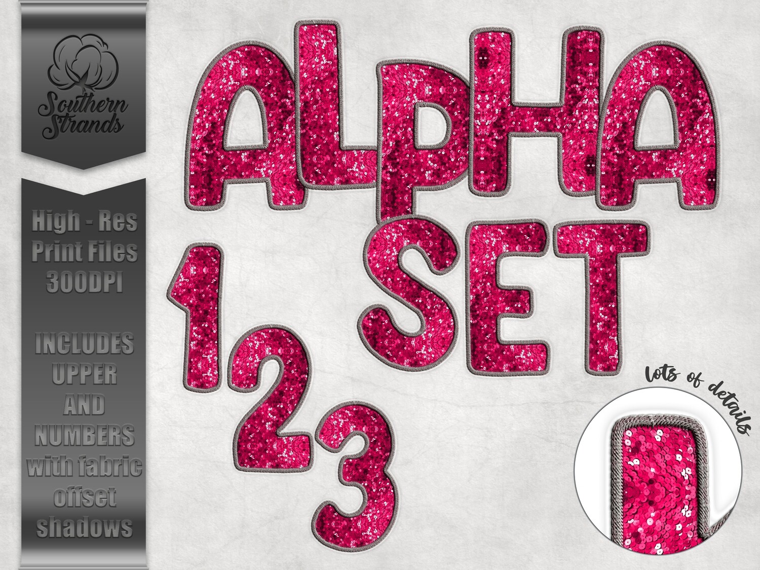 Raspberry Sequins Alphas and Numbers  |  DIGITAL DESIGN