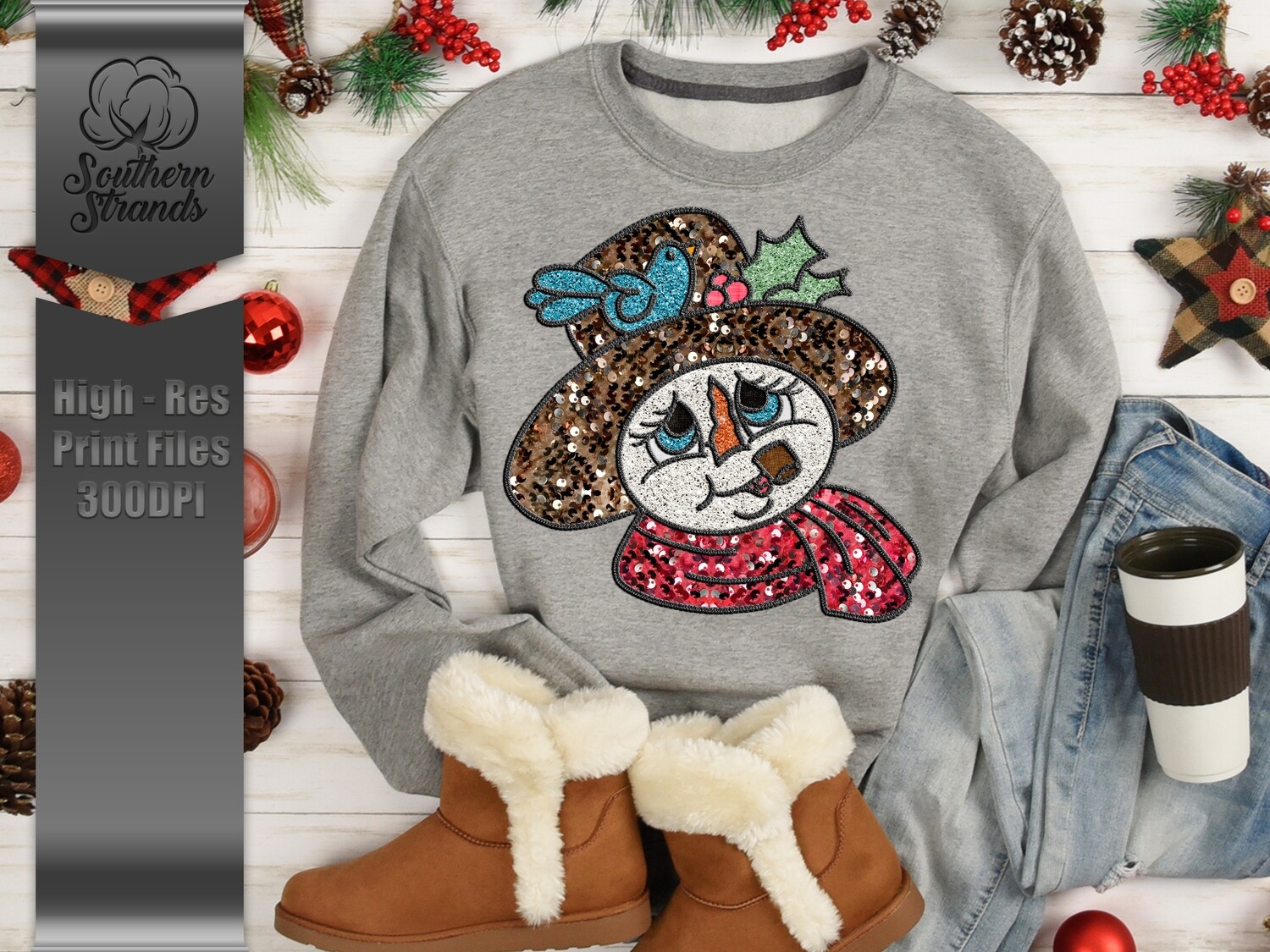 Sequins and Stitches - Snowman with a Bluebird  | DIGITAL DESIGN