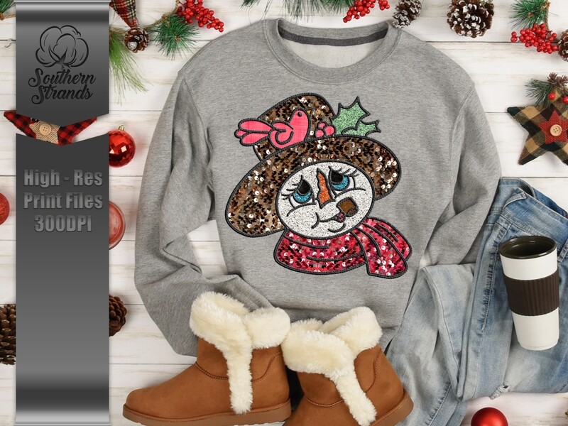 Sequins and Stitches - Snowman with a Redbird  | DIGITAL DESIGN