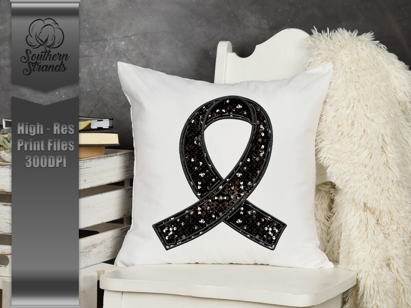 Sequins and Stitches Awareness Ribbon - Black | DIGITAL DESIGN