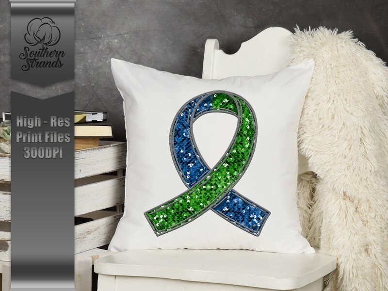 Sequins and Stitches Awareness Ribbon - Blue and Green | DIGITAL DESIGN