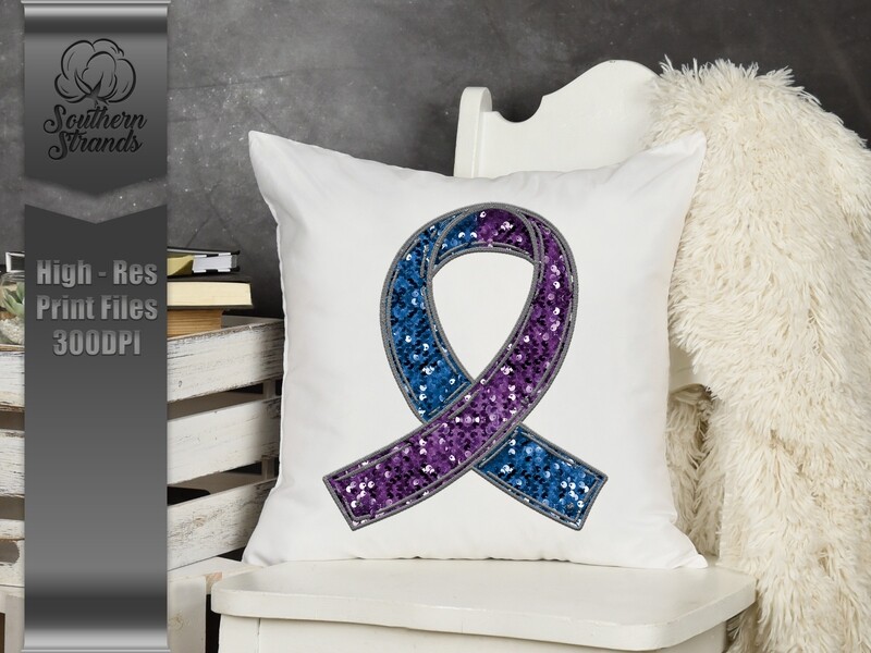 Sequins and Stitches Awareness Ribbon - Blue and Purple | DIGITAL DESIGN