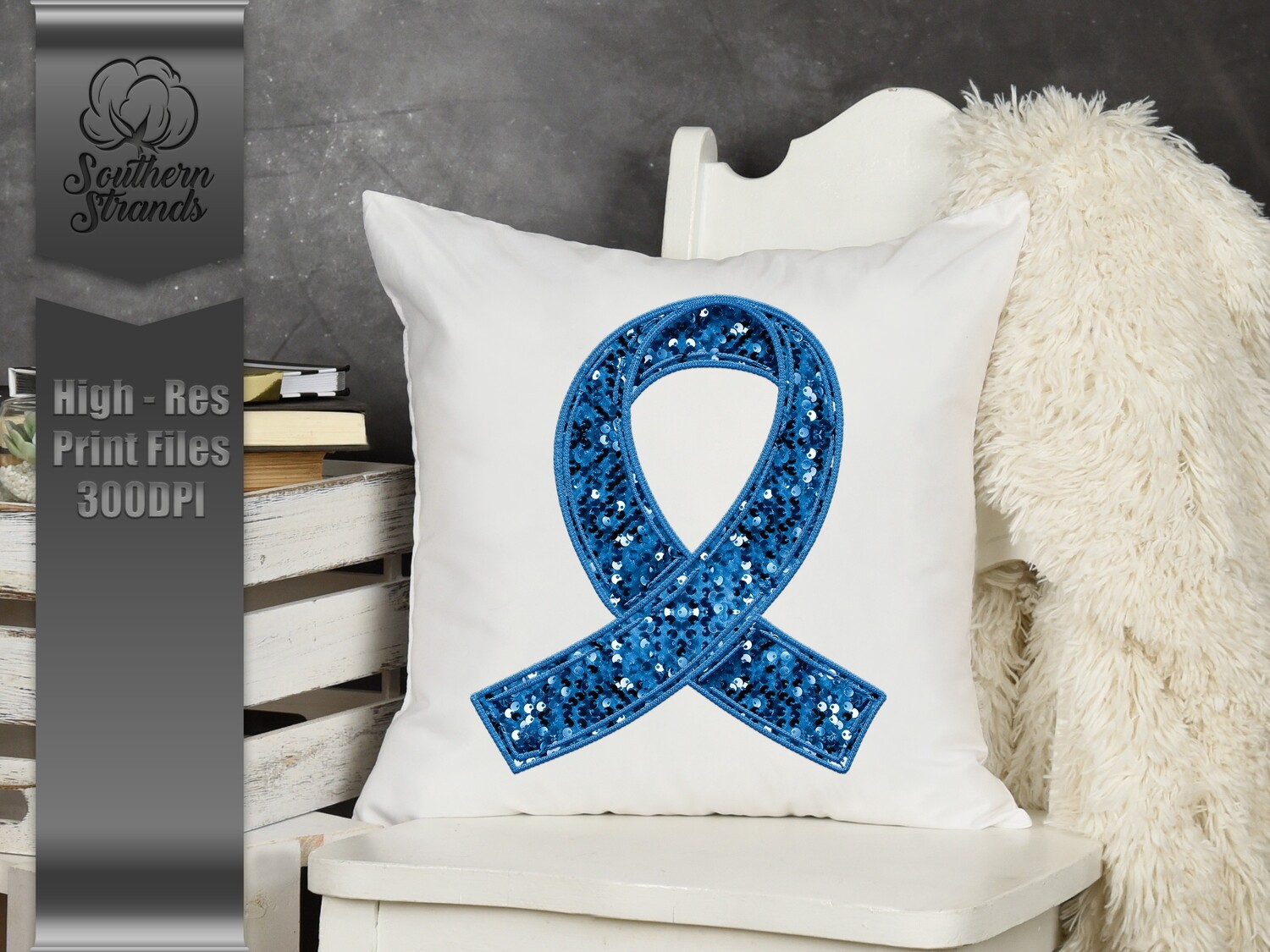 Sequins and Stitches Awareness Ribbon - Blue | DIGITAL DESIGN