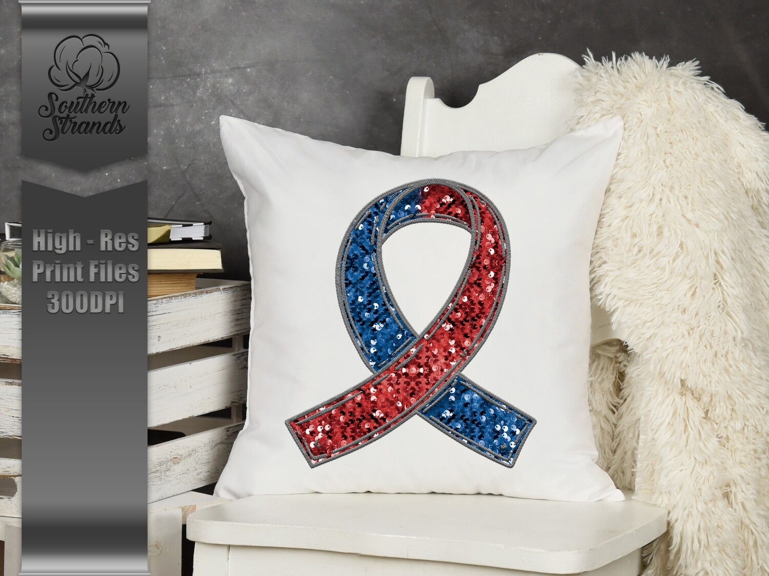Sequins and Stitches Awareness Ribbon - Blue and Red | DIGITAL DESIGN