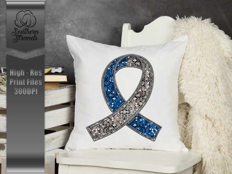Sequins and Stitches Awareness Ribbon - Blue and Grey | DIGITAL DESIGN