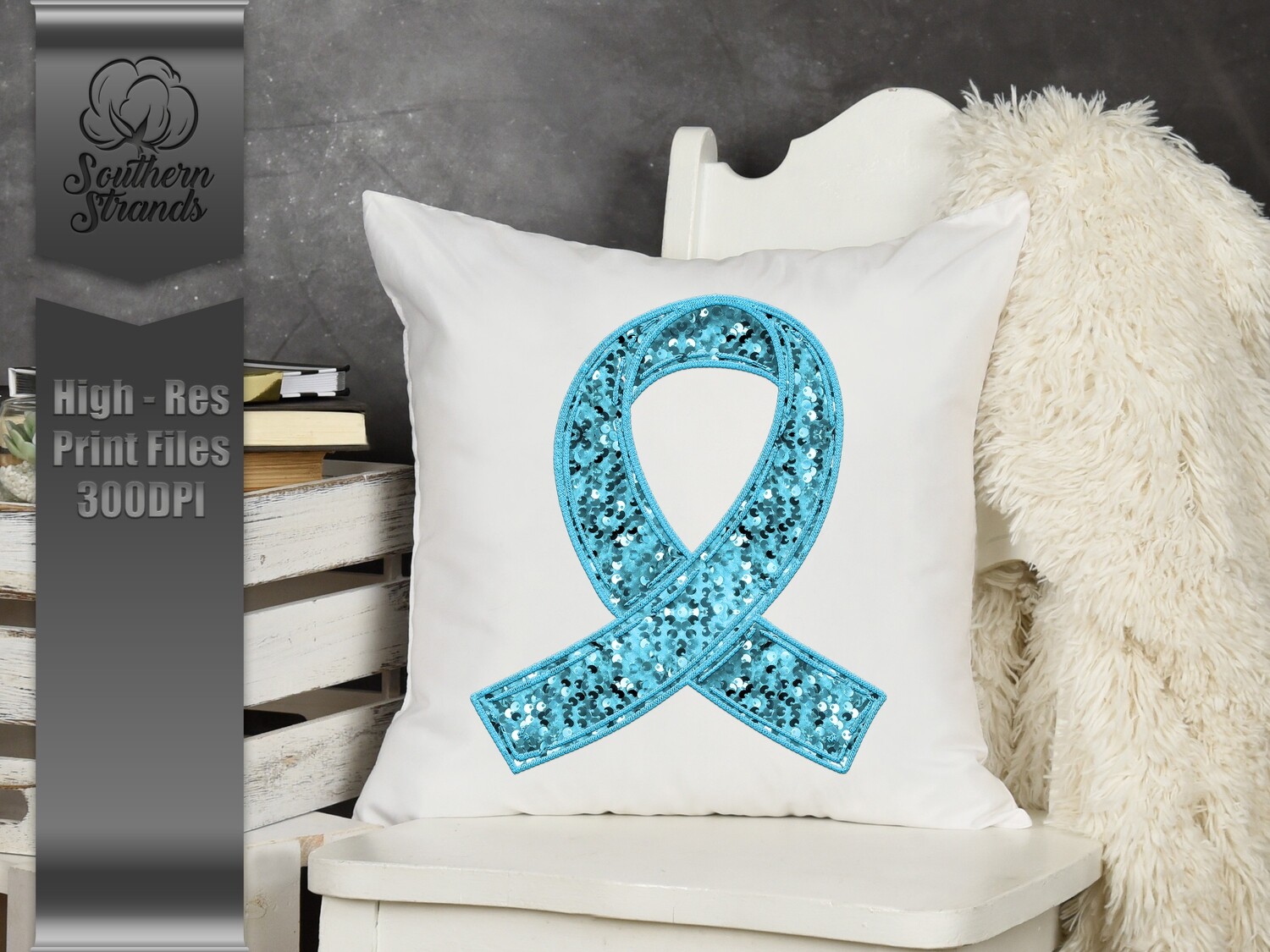 Sequins and Stitches Awareness Ribbon - Light Blue | DIGITAL DESIGN