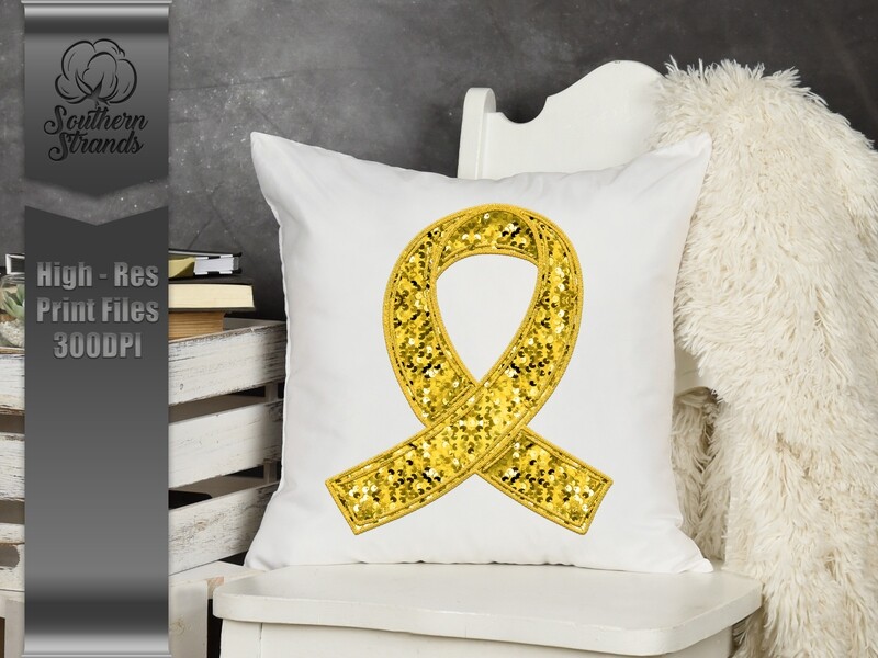 Sequins and Stitches Awareness Ribbon - Yellow | DIGITAL DESIGN