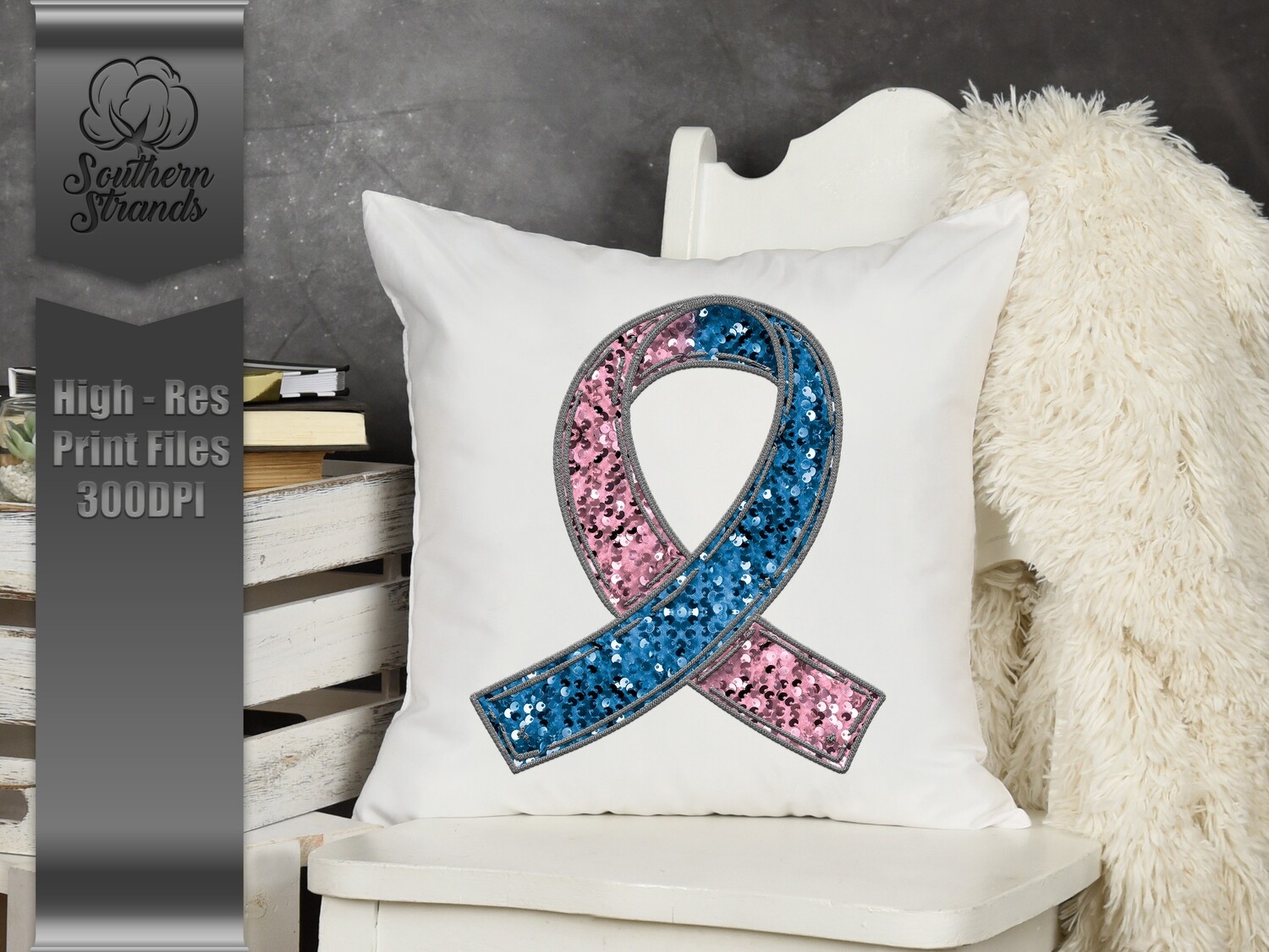 Sequins and Stitches Awareness Ribbon - Pink &amp; Blue | DIGITAL DESIGN