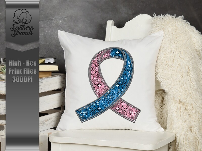 Sequins and Stitches Awareness Ribbon - Pink &amp; Blue | DIGITAL DESIGN