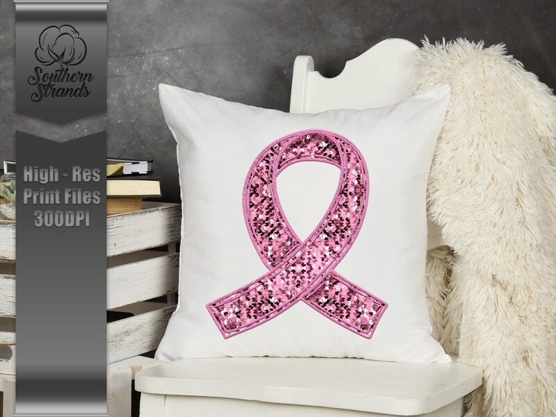 Sequins and Stitches Awareness Ribbon - Pink | DIGITAL DESIGN