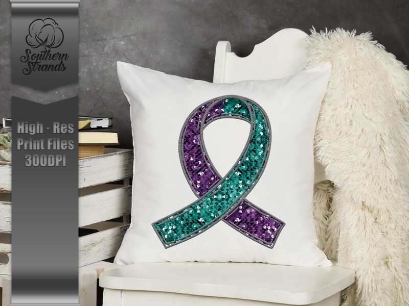 Sequins and Stitches Awareness Ribbon - Purple and Teal | DIGITAL DESIGN