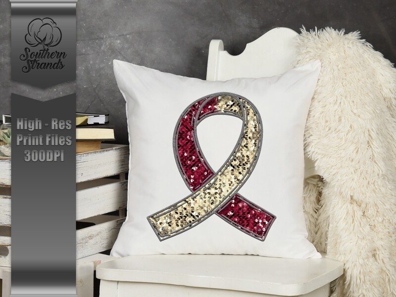 Sequins and Stitches Awareness Ribbon - Burgundy and Ivory | DIGITAL DESIGN