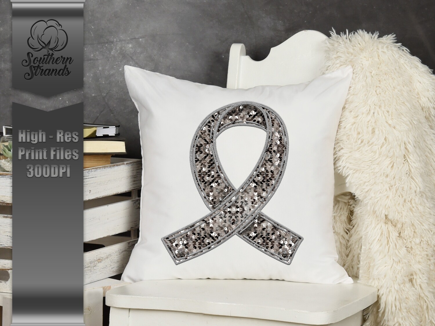 Sequins and Stitches Awareness Ribbon - Grey | DIGITAL DESIGN