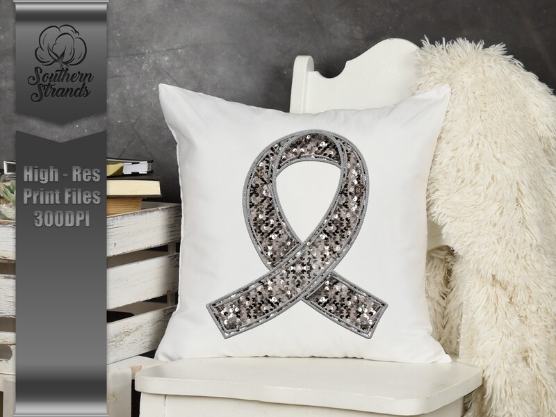 Sequins and Stitches Awareness Ribbon - Grey | DIGITAL DESIGN