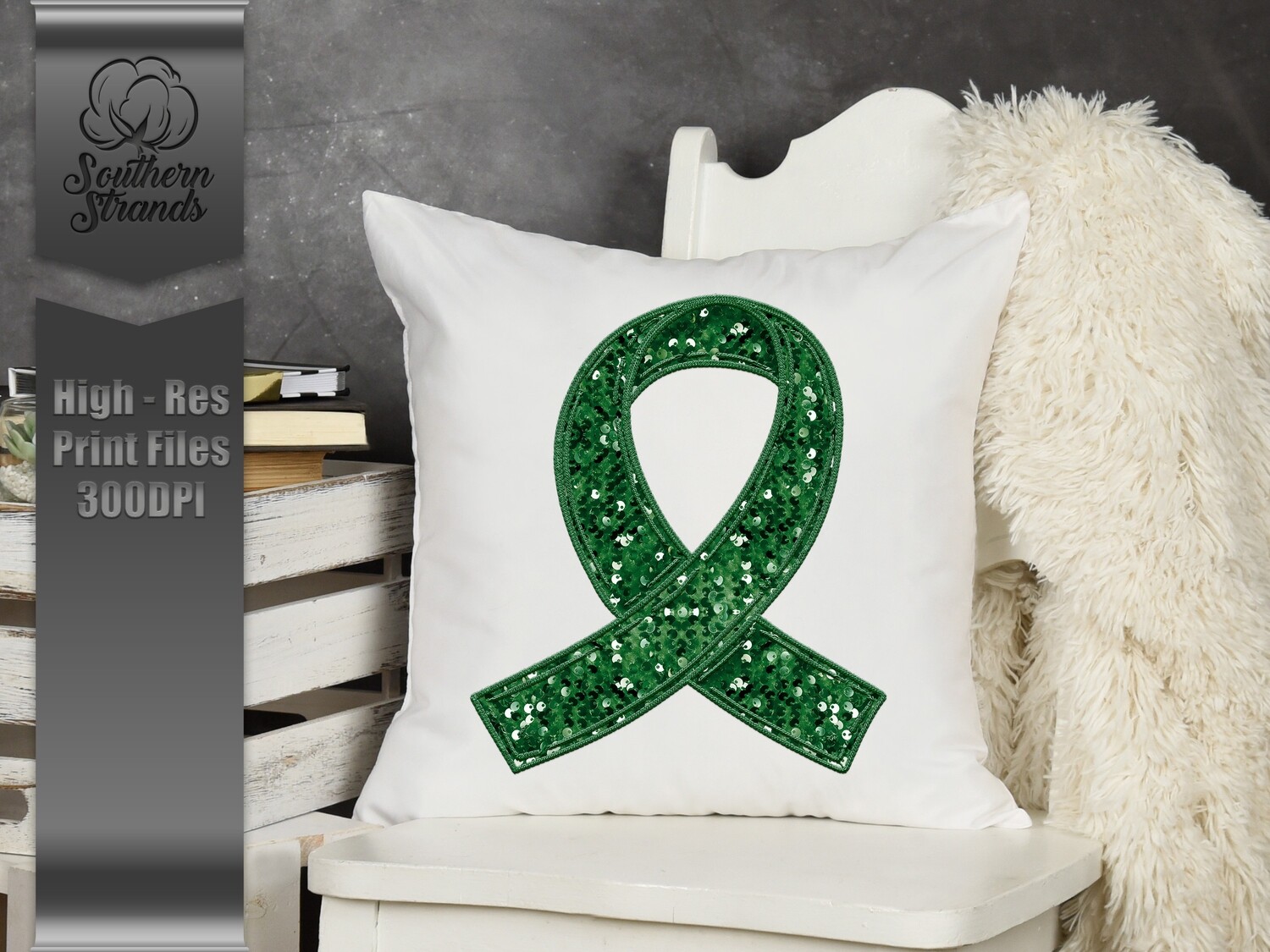Sequins and Stitches Awareness Ribbon - Jade Green | DIGITAL DESIGN