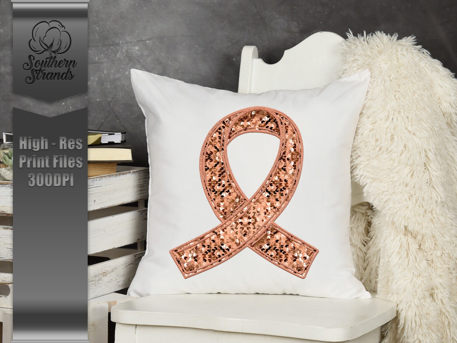 Sequins and Stitches Awareness Ribbon - Peach | DIGITAL DESIGN