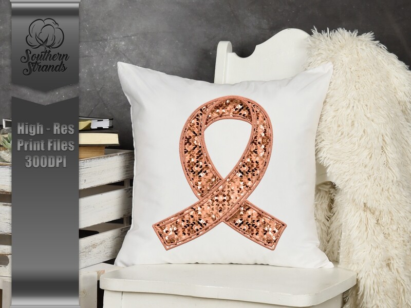 Sequins and Stitches Awareness Ribbon - Peach | DIGITAL DESIGN